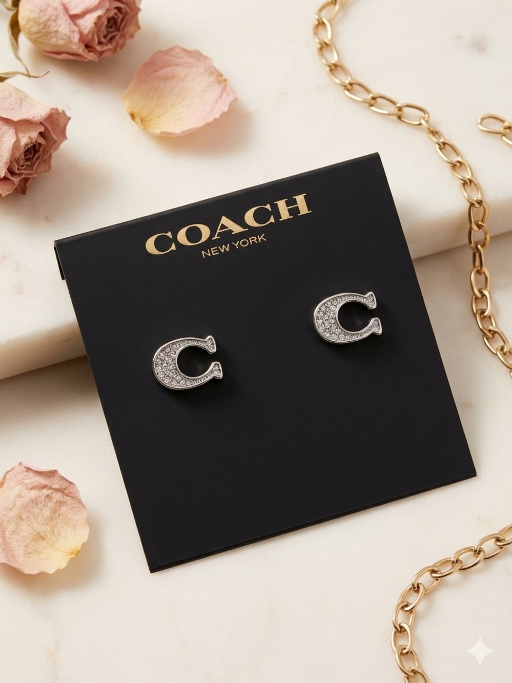 Coach Signature ‘C' Logo Stud Earrings, new with tags!! Silver tone